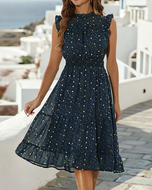 Kleid Rüsche Ärmellos Volant