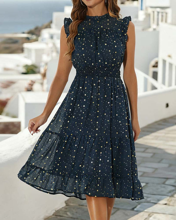 Kleid Rüsche Ärmellos Volant
