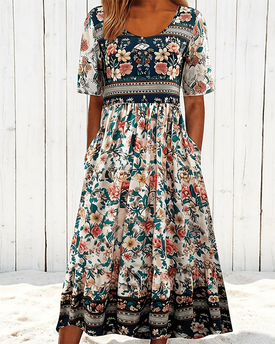 Kleid Vintage Blumig Tailliert Midi