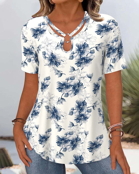 Bluse Blumenmuster Kurzärmlig