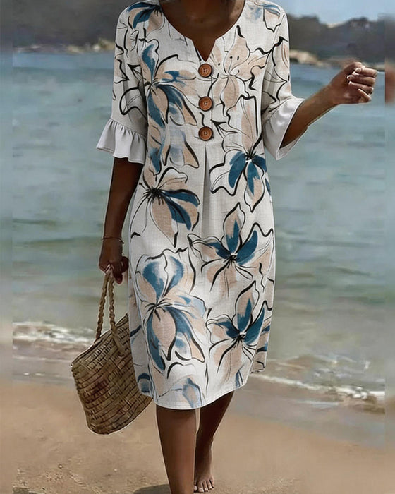 Kleid V-Ausschnitt Aquarell Blumen Etui