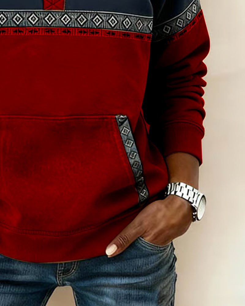 Retro-Sweatshirt mit Color-Blocking und Pelzkragen