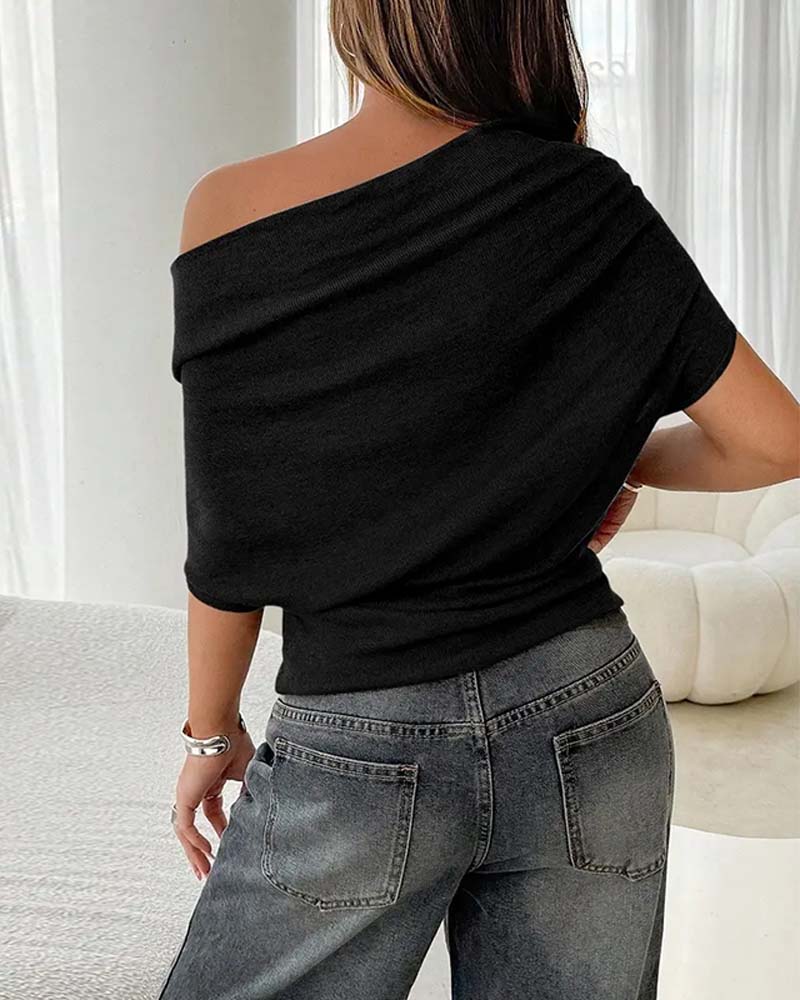 Bluse Fledermausärmel Off-Shoulder Einfarbig
