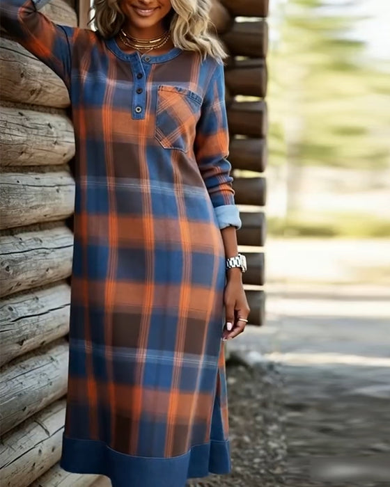 Kleid kariert kontrast langärmelig