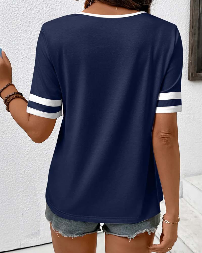 T-Shirt kleiner V-Ausschnitt Colorblock