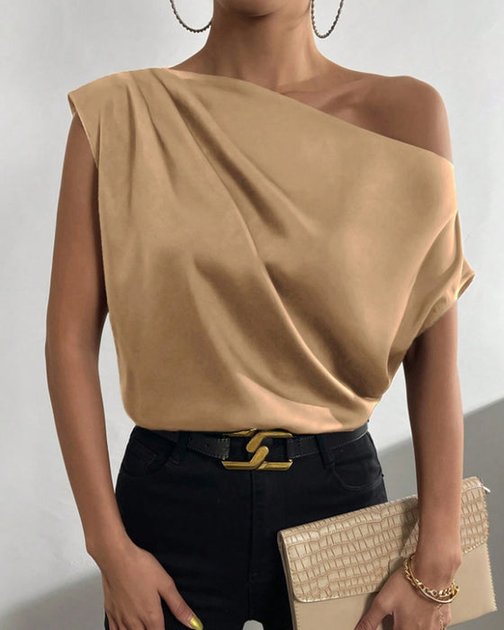 Bluse Uni Farbe Off Shoulder Ärmellos