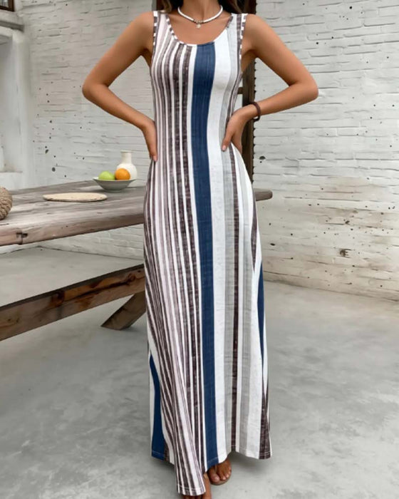 Kleid Ärmellos Bunt Streifen