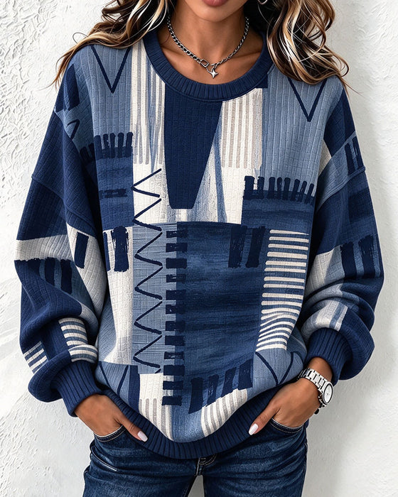 Sweatshirt Rundhals Kariert Farbblock