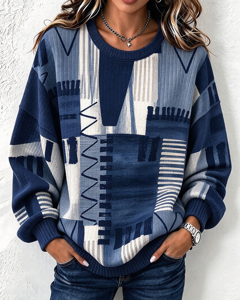 Sweatshirt Rundhals Kariert Farbblock