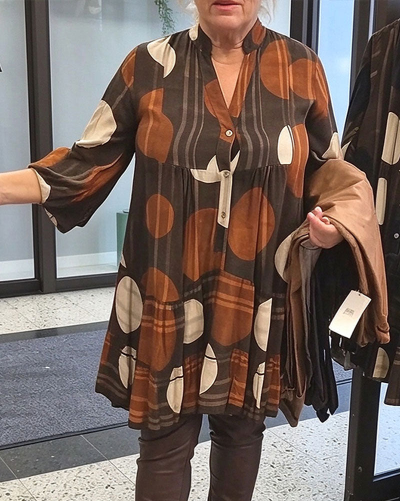 Kleid Geometrischer Tupfenprint V-Ausschnitt Loose Fit
