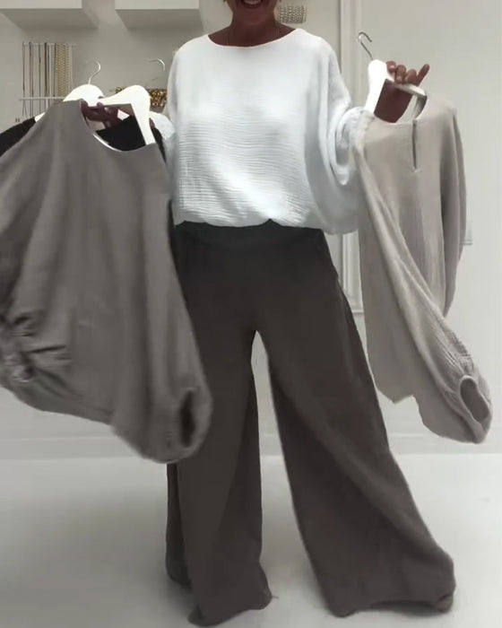 Bluse Elegant Plissiert Fledermaus-Ärmel