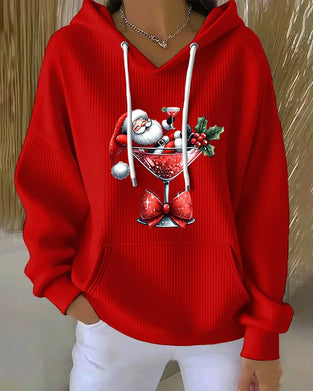 Hoodie Mit Weihnachtsmann Und Weinglas Druck, Kapuzen Design