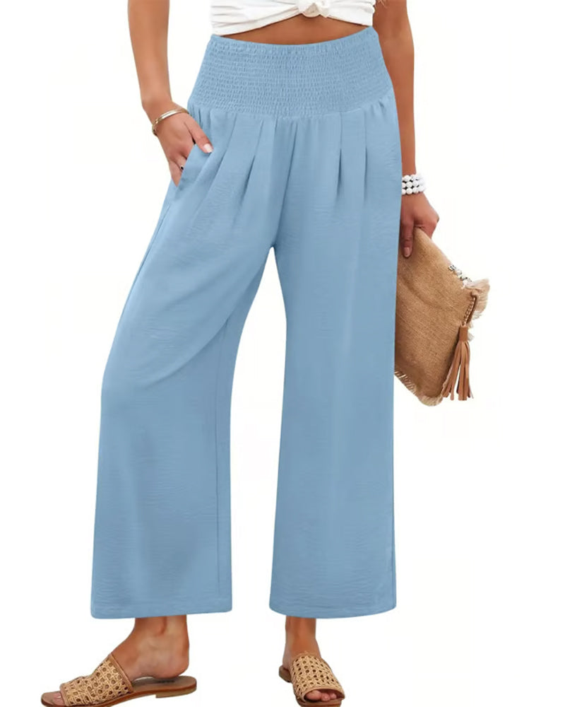 Hose Uni Hohe Taille Weites Bein