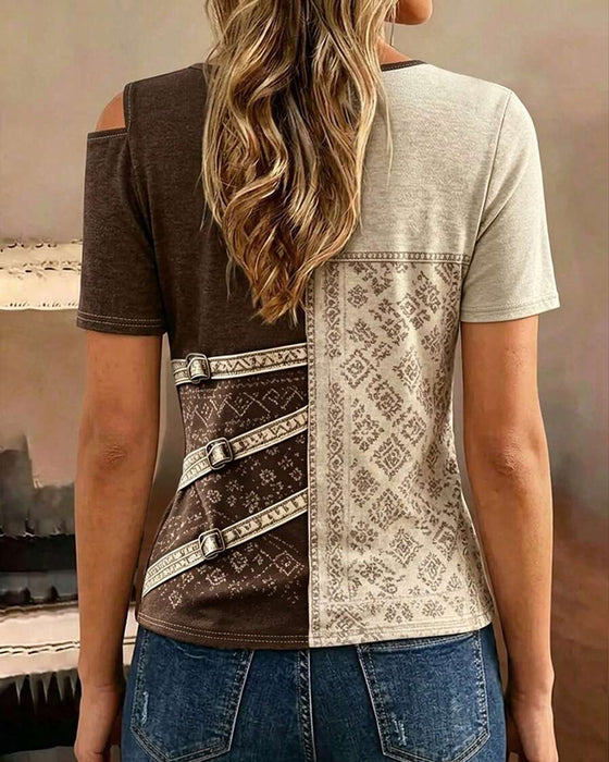 Bluse Farbblock Kurzarm