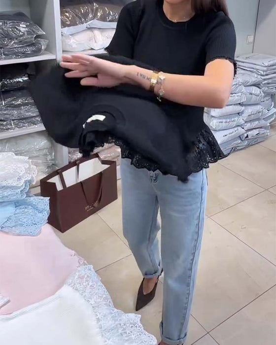 Top Unifarben Patchwork Rippstrick