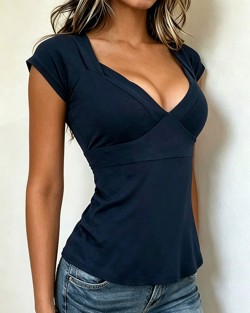 T-Shirt V-Ausschnitt Slim Fit Unifarben