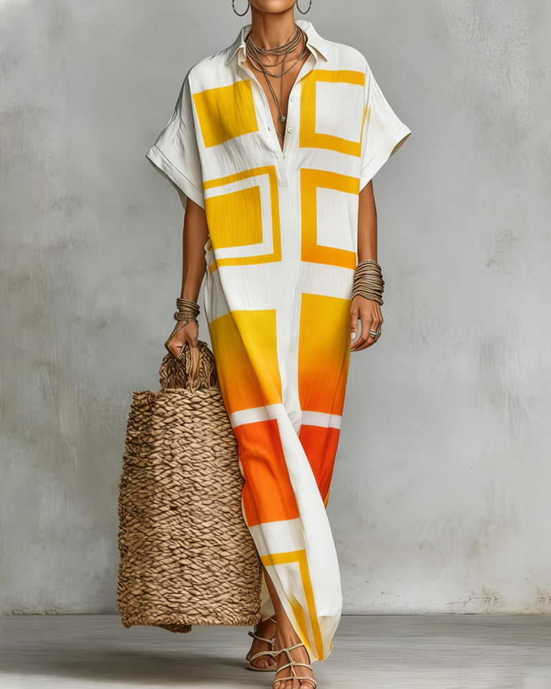 Kleid Revers Kurzarm Langes Hemd