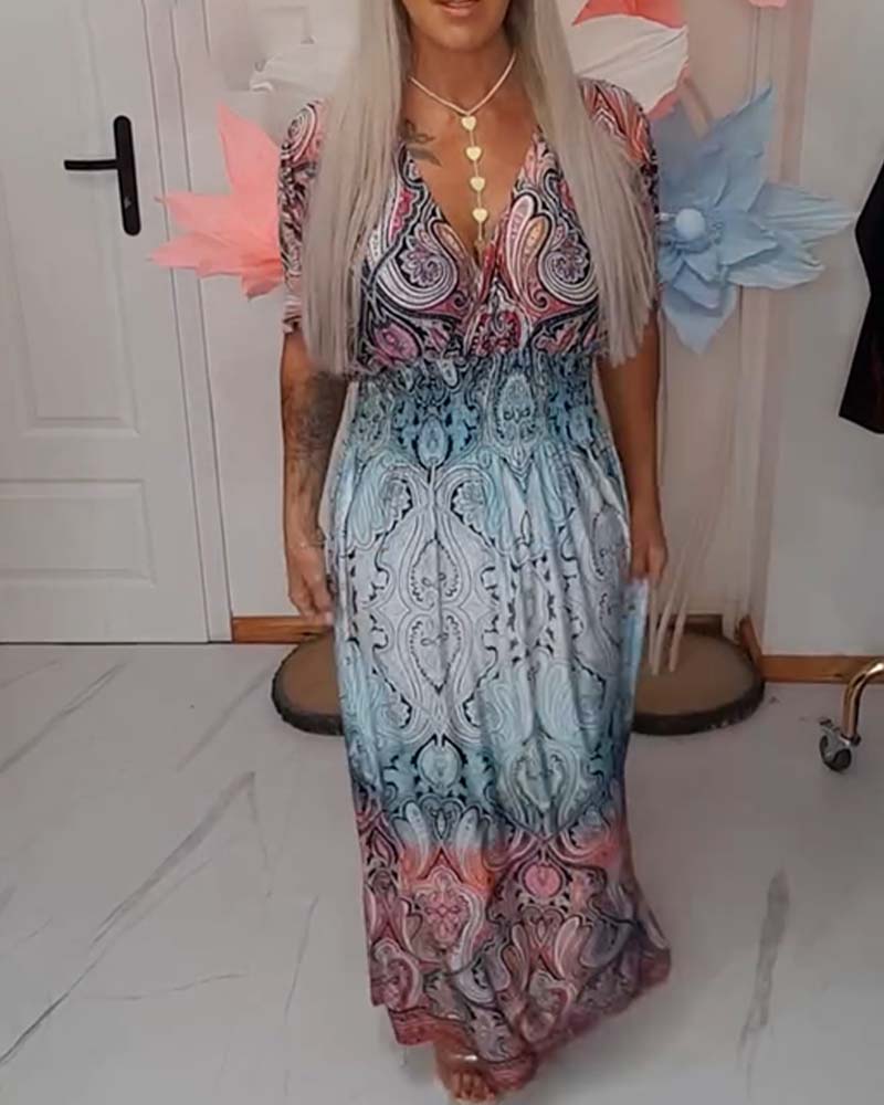 Kleid V-Ausschnitt Taille Drapiert Urlaub