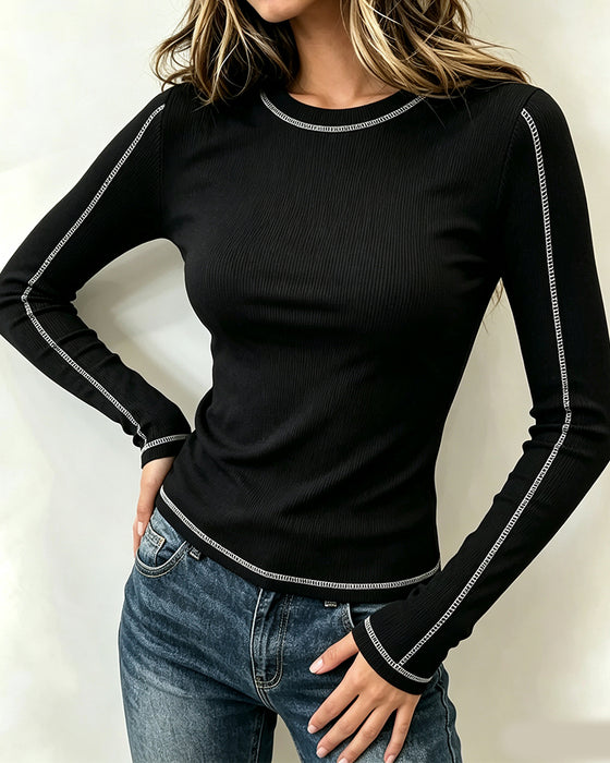 Oberteil Stilvoll Rundhals Slim Fit Langarm