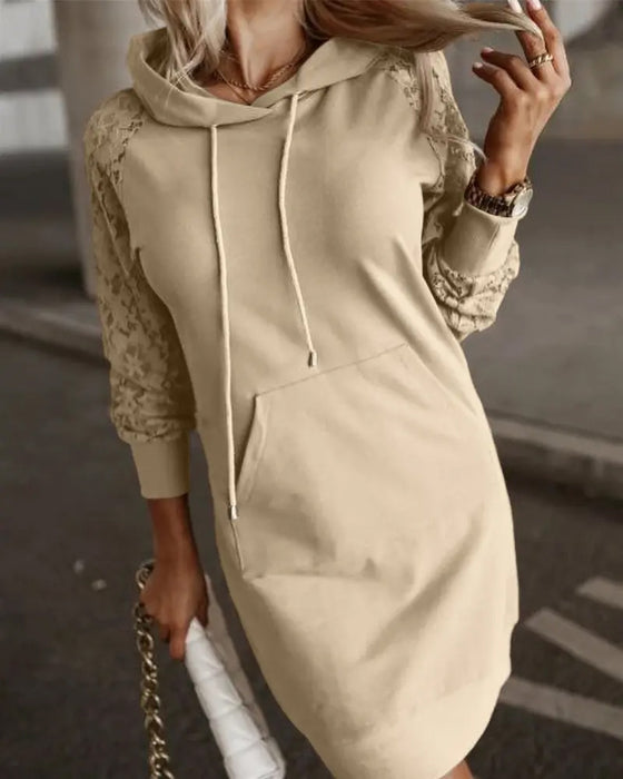 Kleid Mit Kapuze Spitze Gespliceet Locker