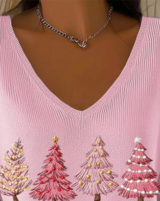 Pullover Mit V-Ausschnitt Und Langen Ärmeln