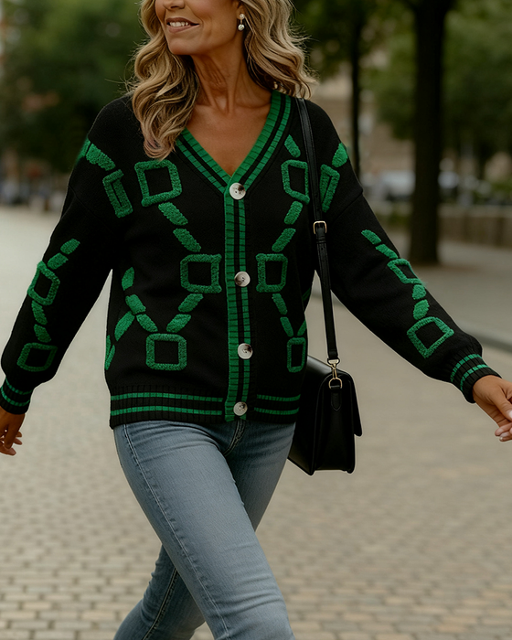 Cardigan modisch Kontrastfarbe V-Ausschnitt