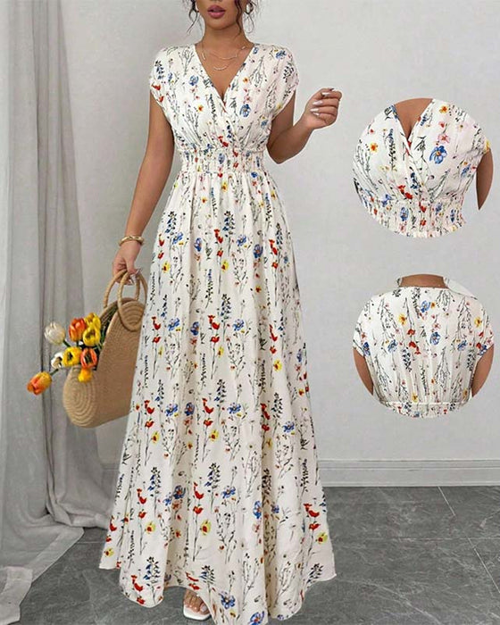 Lässiges Bedrucktes Maxikleid Mit V-Ausschnitt