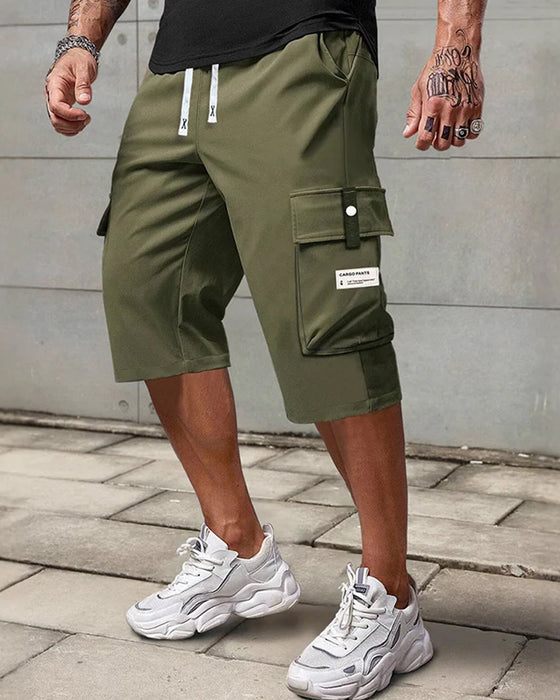 Hose Herren Lässig Kordelzug Capri Cargo