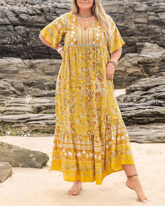 Kleid Blumig Patchwork Ethnisch