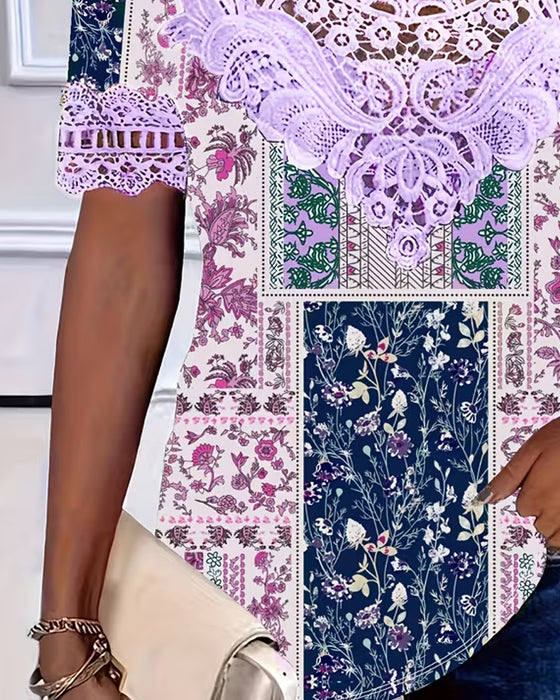 Bluse Blumenspitze Patchwork