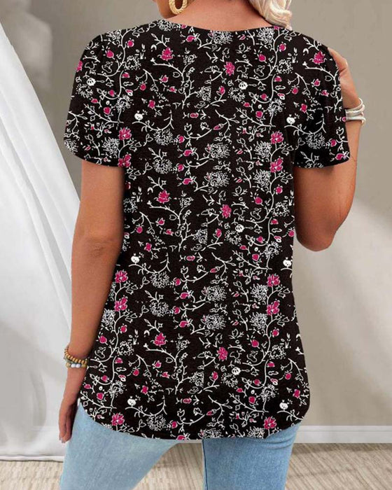 Lässiges Kurzarm-Top mit Blumenmuster und quadratischem Ausschnitt