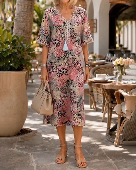 Kleid Bunter Leopard Druck Midi