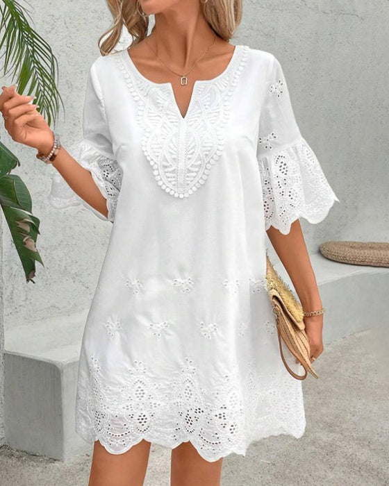 Kleid Hohl Spitze Fünfpunkt-Ärmel