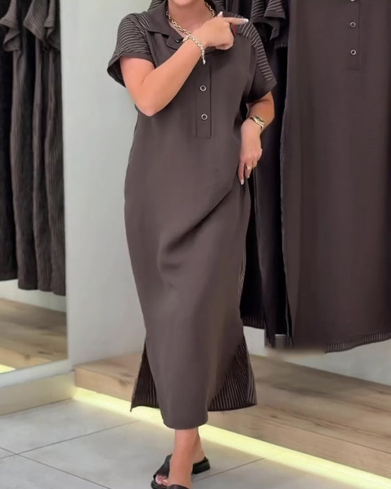 Kleid V-Ausschnitt Revers Streifen Ausschnitt