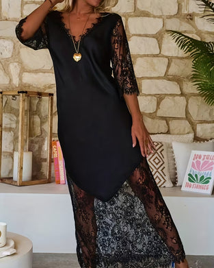 Kleid V-Ausschnitt Spitzeneinsatz Elegant