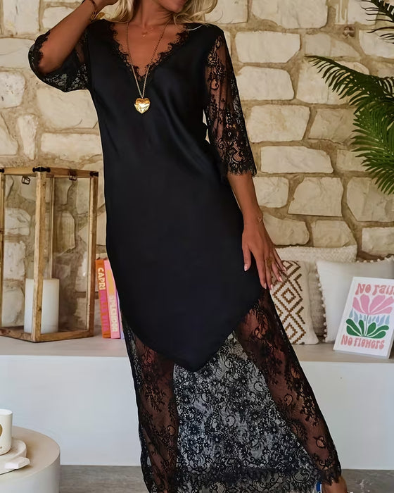 Kleid V-Ausschnitt Spitzeneinsatz Elegant