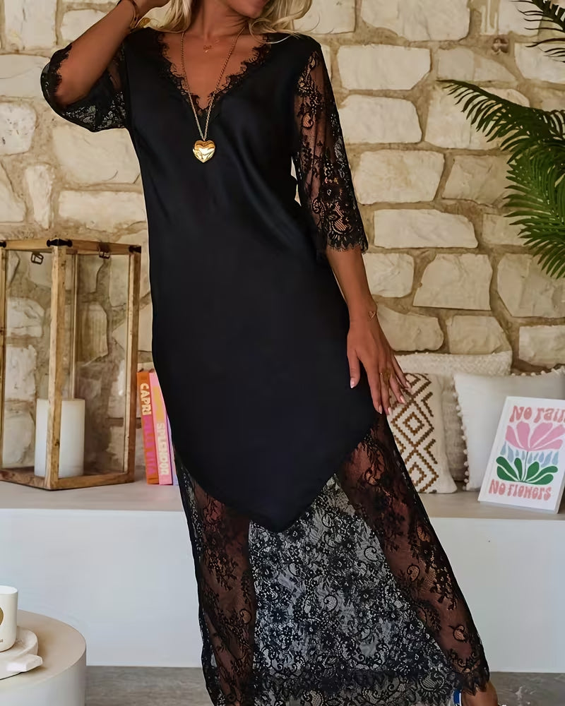 Kleid V-Ausschnitt Spitzeneinsatz Elegant