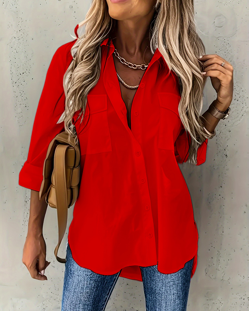 Hemd Tasche Langarm Revers Loose Fit