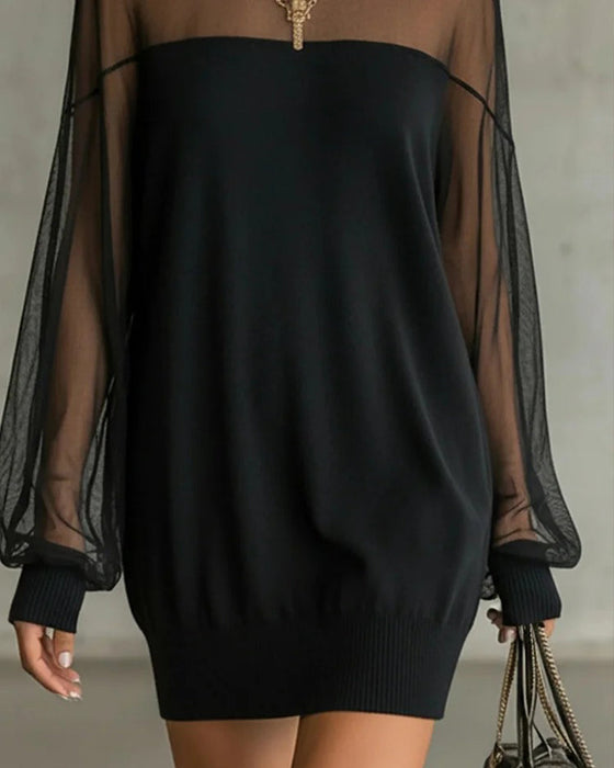 Kleid Laternenärmel einfarbig Patchwork