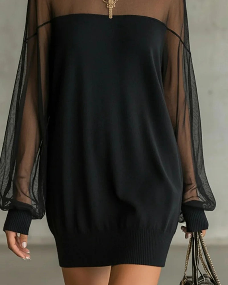 Kleid Laternenärmel einfarbig Patchwork