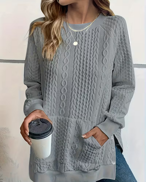 Sweatshirt Rundhals Lässig Schlitz Tasche
