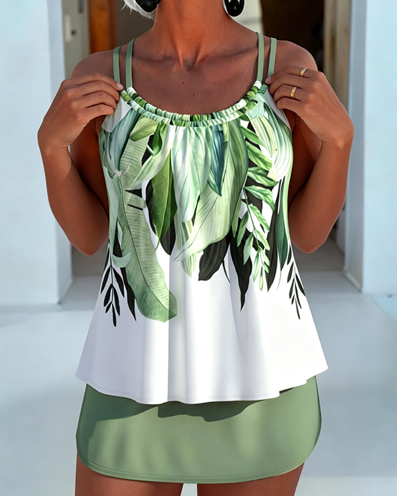 Tankini Grün Blatt Druck Cami Rock