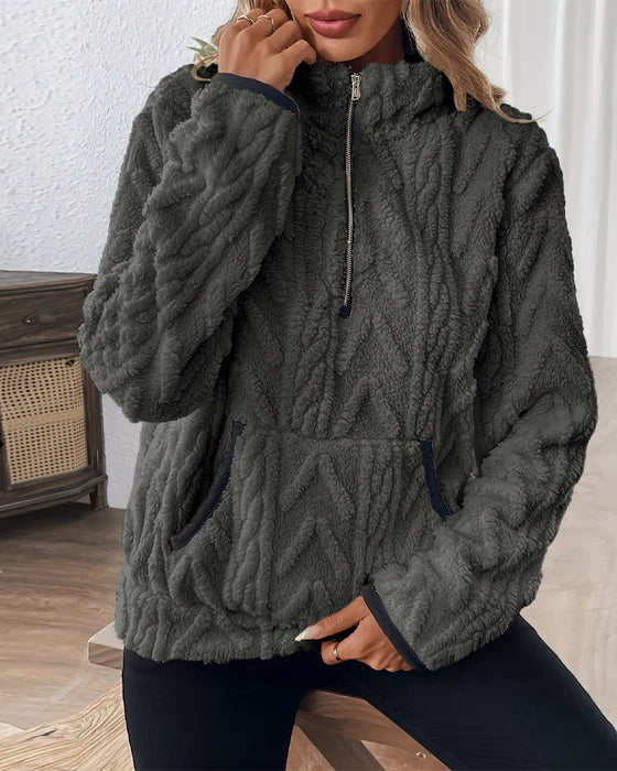 Sweatshirt mit Revers Frontreißer Flauschig