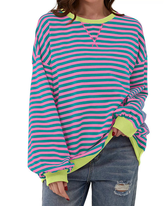 T-Shirt Gestreift Rundhals Farbblock
