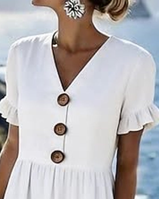 Kleid Drei-Knopf Rüsche Ärmel
