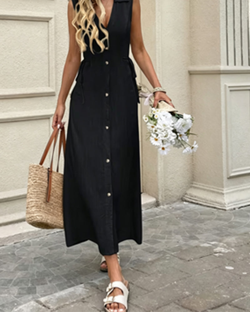 Kleid Brustkragen Ärmellos Taillenziehend