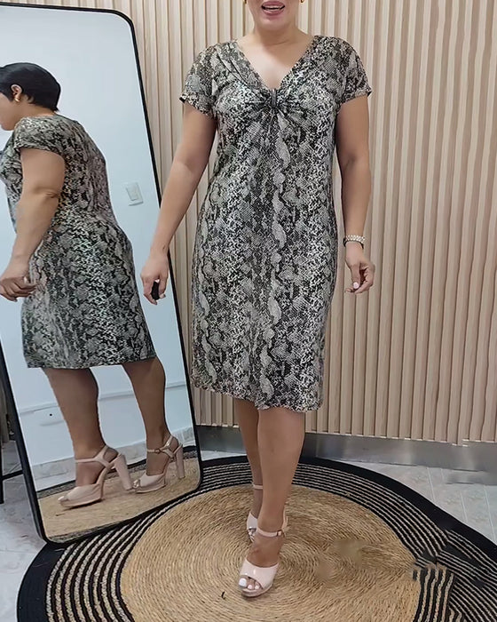 Kleid lässig Retro-Print V-Ausschnitt