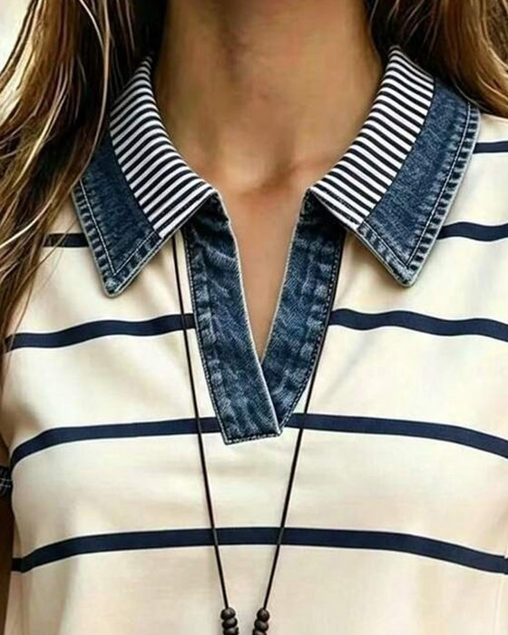 Bluse Gestreift Lässig Revers