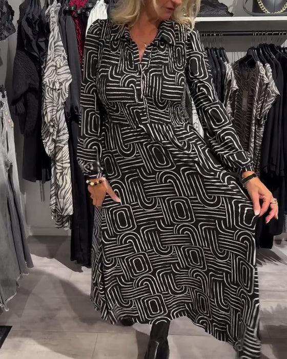 Kleid Mit Lapel - Kragen - Design Und Modische Gedruckte Merkmale