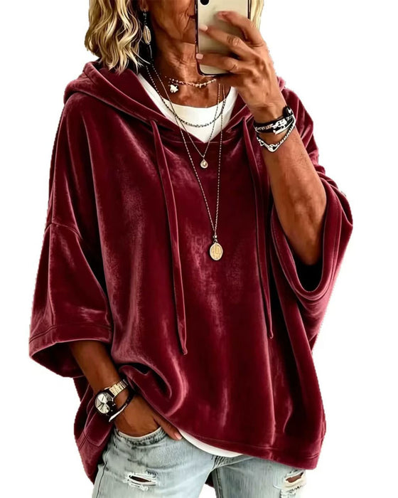 Sweatshirt 3/4-Arm Samt Kapuze